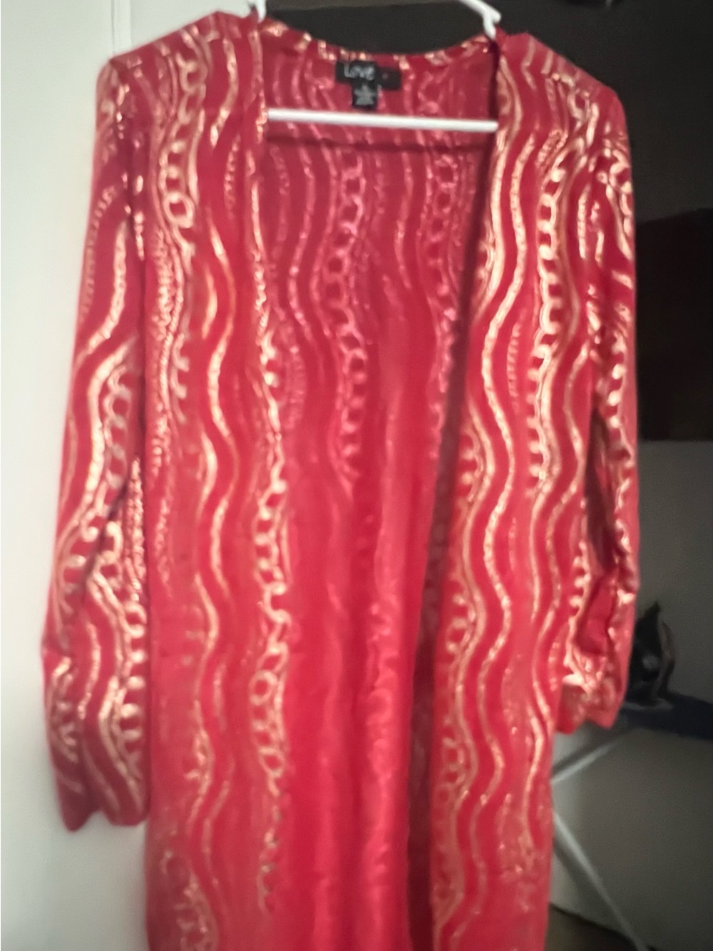 🌹4/50 Red Sequin Wave Long Sleeve duster - Picture 2 of 3